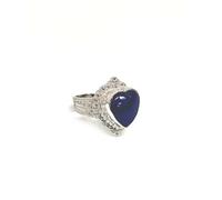 SOLIAXDIY 925 Sterling Silver Lapis Lazuli Heart Ring - Vintage Hand-Carved Band, Romantic Bohemian Gift for Her, Ethnic Gemstone Jewellery by RTT Jewelry