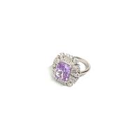 SOLIAXDIY RTT Jewellery Amethyst Halo Cocktail Ring - Round Purple CZ Statement Ring for Women, White Gold-Plated Vintage-Style Jewellery (L½-Q)