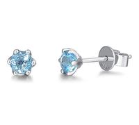 Solid 14 Carat 585 White Gold Small Stud Earrings with Genuine Natural Aquamarine Jewellery for Ladies Girls Mum - Diameter: 5 mm