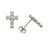 Solid 14ct Cubic Zirconia CZ Beautiful Yellow and White Gold Religious Faith Cross Stud Earrings (White Gold)-Stud Earring for Women