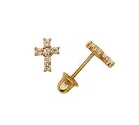 Solid 14ct Cubic Zirconia Gold Religious Faith Cross Screw Back Stud Earrings (yellow and White) Gift-(Yellow Gold)-Stud Earring for Women
