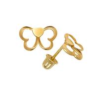 Solid 14ct CZ Gold Butterfly Angel Wings Shaped Screw Back Stud Earrings (yellow and White) (Yellow Gold) - Stud Earring for Women