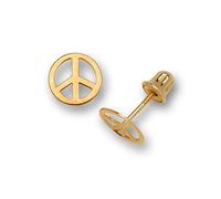 Solid 14ct Gold Small Polished Peace sign Stud Post Screw Back Earrings (yellow Or White) (7mm)-Stud Earring for Women