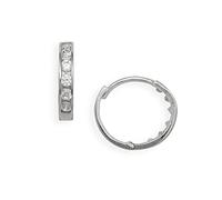 Solid 14ct White Gold Cubic Zirconia Small Round Hinged Hoop Earrings (2mm X 12mm) (White Gold)-Hoop Earring for Women