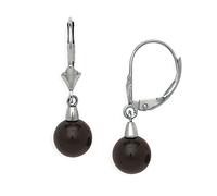 Solid 14ct White Gold Natural Black Onyx Gemstone Lever Back Dangling Drop Earrings (White Gold) Dangle Earring for Women