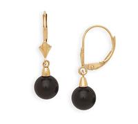 Solid 14ct Yellow Gold Natural Black Onyx Gemstone Lever Back Dangling Drop Earrings (Yellow Gold) Dangle Earring for Women