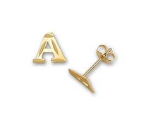 Solid 14ct Yellow Gold Small Sparkle cut A Z Letter Name Personalized Monogram Initial Stud Earrings (initial: A)-Stud Earring for Women