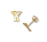 Solid 14ct Yellow Gold Small Sparkle cut A Z Letter Name Personalized Monogram Initial Stud Earrings (initial: Y)-Stud Earring for Women