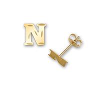 Solid 14ct Yellow Gold Small Sparkle cut A Z Letter Name Personalized Monogram Initial Stud Earrings (initial: N)-Stud Earring for Women