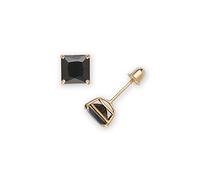 Solid 14ct Yellow Or White Gold Black 6mm Square Cubic Zirconia Basket set Stud Screw Back Earrings-Stud Earring for Women