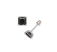 Solid 14ct Yellow Or White Gold Black 6mm Square Cubic Zirconia Basket set Stud Screw Back Earrings-Stud Earring for Women