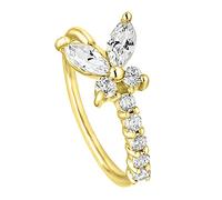 Solid 14k Yellow Gold Butterfly Nose Ring, 8mm Nose Hoop Ring, Marquise & Round Cubic Zirconia Accents, Cartilage Helix Ring, Tragus Ring , Metal, Cubic Zirconia