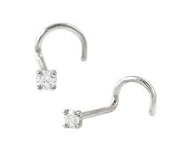Solid 14Kt Gold Moissanite Stud Nose Ring - 22G Nose Screw Stud - Twisted Nose Ring - April Birthstone Nose Stud, Metal, moissanite