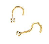 Solid 14Kt Gold Moissanite Stud Nose Ring - 22G Nose Screw Stud - Twisted Nose Ring - April Birthstone Nose Stud, Metal, moissanite