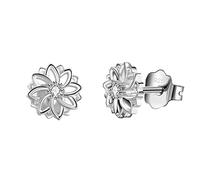 Solid 18K Gold Over 925 Sterling Silver Stud Earrings, Lotus Flower Yoga Stud Earrings/Silver Earrings, Gold Earrings for Women, white-gold-and-sterling-silver, Cubic Zirconia