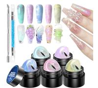 Solid 3D Gel-5 Colour Kit with Carving Pen, Non-Stick Design, Manicure Sculpture Gel for Nail Painting, Mouldings, Fingertip Design, Professional Salon Art Tool for