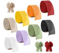 Solid 8 Colors Burlap Wired Ribbon 1.5 Inch 8 Rolls Total 40 Yards Wired Edge Ribbon for for Crafts, Gift Wrapping, Wreaths,Thanksgiving Christmas Tree Decoration