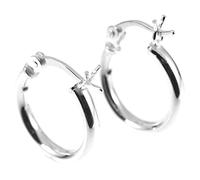 Solid 925 Sterling Silver 14mm Polished Creole Hoop Sleeper Earrings
