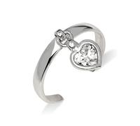 Solid 925 Sterling Silver Elegant Adjustable Cubic Zirconia Dangling Love Heart toe ring (2mmx15mm)-toe ring for Women