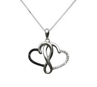 Solid 925 Sterling Silver entwined Hearts for Infinity Pendant with black & White CZ stones & Silver 22" Chain