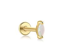 Solid 925 Sterling Silver Flat Back Stud Earrings, 16 Gauge Cartilage Helix Piercing One Piece, Sterling Silver, No Gemstone Opal