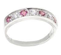 Solid 925 Sterling Silver Ladies Cubic Zirconia CZ & Pink Tourmaline Ring