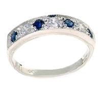 Solid 925 Sterling Silver Ladies Cubic Zirconia CZ & Sapphire Eternity Band Ring size T Made in England