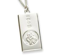 Solid 925 Sterling Silver Large St Christopher Ingot Pendant With Custom Hallmark 30mm x 16mm and Optional 1.8mm Wide Diamond Cut Curb Chain In Gift Box (available in 16" to 40")