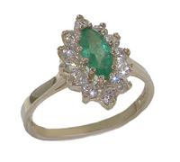 Solid 925 Sterling Silver Natural Emerald & Cubic Zirconia Classical Cluster Ring - Size S