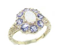 Solid 925 Sterling Silver Natural Opal & Tanzanite Womens Anniversary Ring - Size Z