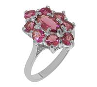 Solid 925 Sterling Silver Natural Pink Tourmaline Womens Cluster Ring - Sizes J to Z Available including half sizes