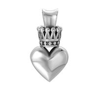 Solid 925 Sterling Silver Puffed Heart Crown Pendant Charm for Men Women 20mm