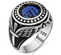 Solid 925 Sterling Silver Simulated Blue Sapphire Stone Luxury Ring for Men Gift for Him blue