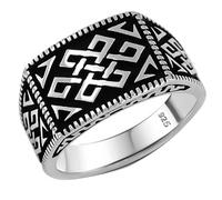 Solid 925 Sterling Silver Special Anatolian Pattern Luxury Turkish Men's Ring, Metal, Agate