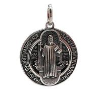Solid 925 Sterling Silver ST Saint Benedict Cross Medal Pendant Amulet Protection Charm for Men Women