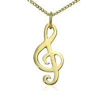 Solid 9ct Gold Treble Clef Musical Note Pendant Charm & 16 inch Diamond Cut Necklace Jewellery Set