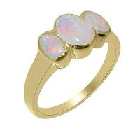 Solid 9ct Yellow Gold ring with Natural Opal Womens Trilogy Ring Size U 1/2 October Birthday Gift for Mum