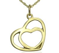 Solid 9ct Yellow Gold Two Hearts Pendant & 18 inch Twisted Rope Chain Necklace Jewellery Set
