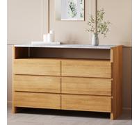 Solid Acacia Chest of 6 Drawers with Real Marble Top - Asher