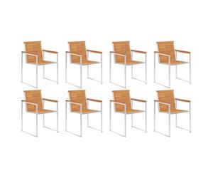 (solid acacia wood, 8 pcs) vidaXL 2/4/6/8x Garden Chairs Patio Solid Acacia/Teak Wood and Stainless Steel