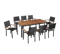 9 Piece Outdoor Dining Set Poly Rattan and Acacia Wood Black