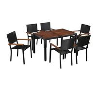 Solid Acacia Wood and Poly Rattan Outdoor Dining Set 5/7/9pcs Furniture vidaXL