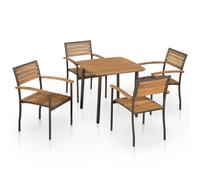 vidaXL Solid Acacia Wood and Steel Outdoor Dining Set 5 Piece Table Chairs