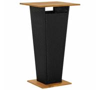 vidaXL Solid Acacia Wood Bar Table Black Poly Rattan Outdoor Counter Desk