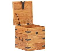 Solid Acacia Wood Chest 40 x 40 x 40 cm with Lockable Lid, Seat and Storage Space, Robust Storage Box for Bedroom, Living Room, Hallway, Children's Room, Vintage Design