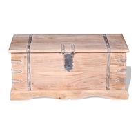 Solid Acacia Wood Chest with White Brushed Finish, 90 x 40 x 40 cm, Storage Space with Lid and Handles, Lockable, Versatile as a Seat, Storage and Living Room Table