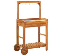 vidaXL Solid Acacia Wood Garden Kitchen Trolley 92x43.5x141.5cm Storage Rack