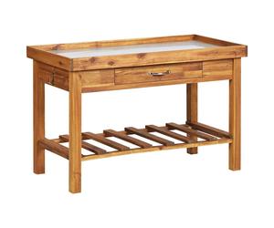 Solid Acacia Wood Garden Work Bench with Zinc Top Outdoor Potting Table vidaXL