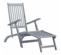 Solid Acacia Wood Outdoor Deck Chair with Footrest Grey Wash Lounge Bed vidaXL