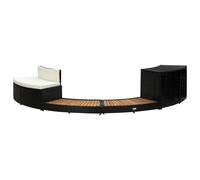 Solid Acacia Wood Spa Surround Black Poly Rattan Steps Enclosure vidaXL
